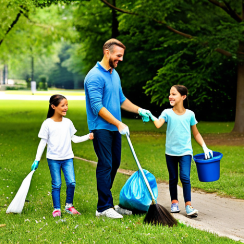Home 27 Eco-Conscious Family Activity**
"A family of four, fully clothed in appropriate outdoor attire, participating in a park cleanup, picking up litter with smiles, safe for work, perfect anatomy, natural proportions, bright sunny day, focus on teamwork, family-friendly, professional photography, high quality, appropriate content, modest clothing."
**