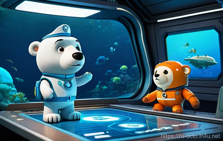 옥토넛 바나클스 대장 캐릭터 분석 - Image Prompt 1: Captain Barnacles, The Calm Leader in Action** 옥토넛 바나클스 대장 캐릭터 분석 - Image Prompt 1: Captain Barnacles, The Calm Leader in Action**