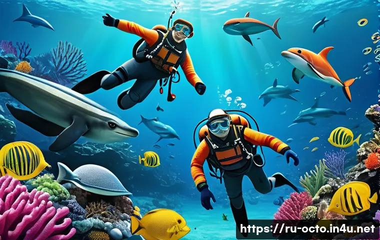 옥토넛 주요 에피소드의 교훈 - A vibrant underwater scene featuring a diverse team of animated marine explorers wearing colorful, f...