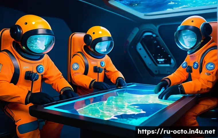 옥토넛 주요 대원들의 도전 이야기 - A dynamic underwater scene showing the Octonauts team exploring an active underwater volcano, with g...