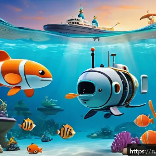 Home 33 옥토넛 콘텐츠 트렌드 예측 - A vibrant underwater scene from Octonauts featuring detailed 3D-enhanced sea creatures and submarine...