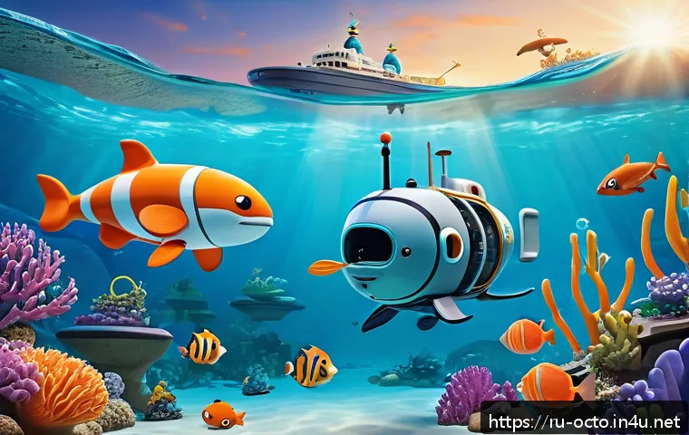 옥토넛 콘텐츠 트렌드 예측 - A vibrant underwater scene from Octonauts featuring detailed 3D-enhanced sea creatures and submarine...