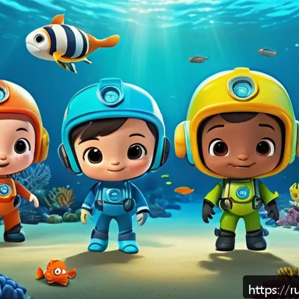 옥토넛의 어린이 팬층 확대 전략 - A vibrant underwater scene featuring the Octonauts crew exploring a colorful coral reef teeming with...