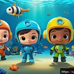 Home 20 옥토넛의 어린이 팬층 확대 전략 - A vibrant underwater scene featuring the Octonauts crew exploring a colorful coral reef teeming with...