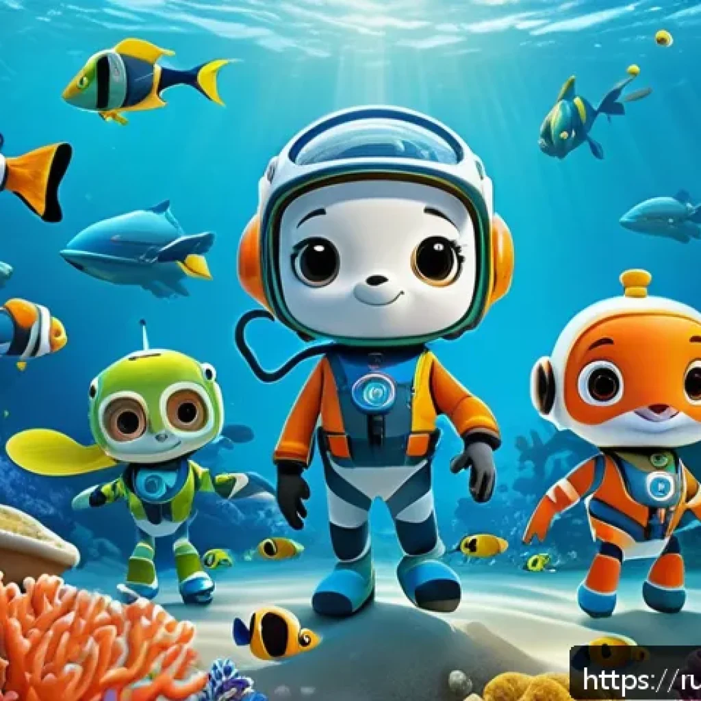 옥토넛 해양 생물 보호 캠페인 - A vibrant underwater scene featuring the Octonauts team&mdash;diverse, friendly characters wearing colorfu...