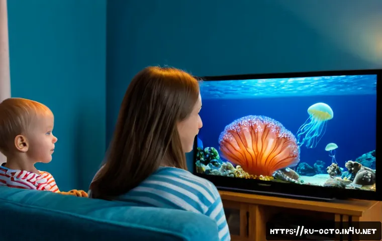 Home 17 옥토넛 어린이 교육용 비디오 - Photorealistic cozy family living room in Russia, a young child wearing comfortable pajamas sits wit...